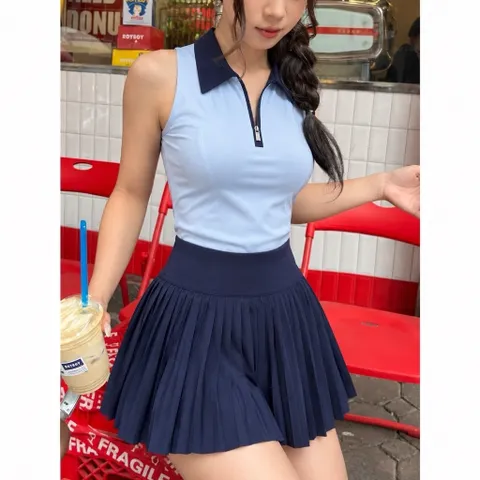 Áo polo nữ thể thao sát nách form dáng ôm body - vải thun lạnh kèm đệm mút ngực thấm hút mồ hôi thoáng khi chơi thể thao