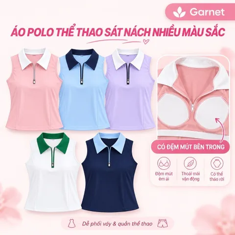 Áo polo nữ thể thao sát nách form dáng ôm body - vải thun lạnh kèm đệm mút ngực thấm hút mồ hôi thoáng khi chơi thể thao