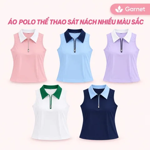Áo polo nữ thể thao sát nách form dáng ôm body - vải thun lạnh kèm đệm mút ngực thấm hút mồ hôi thoáng khi chơi thể thao
