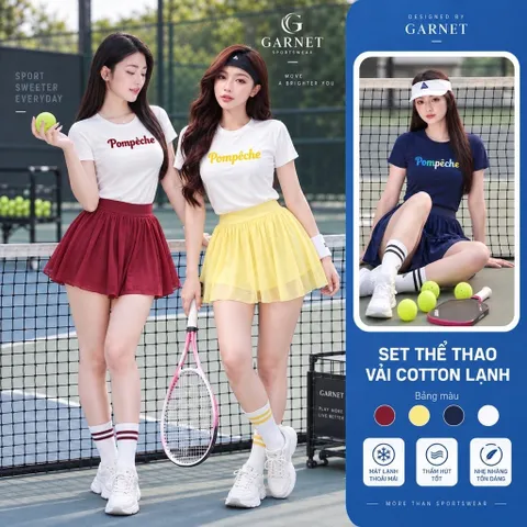 Bộ đồ thể thao nữ GARNET áo thun tay ngắn chân váy tennis vải cotton lạnh thoáng mát 4 màu