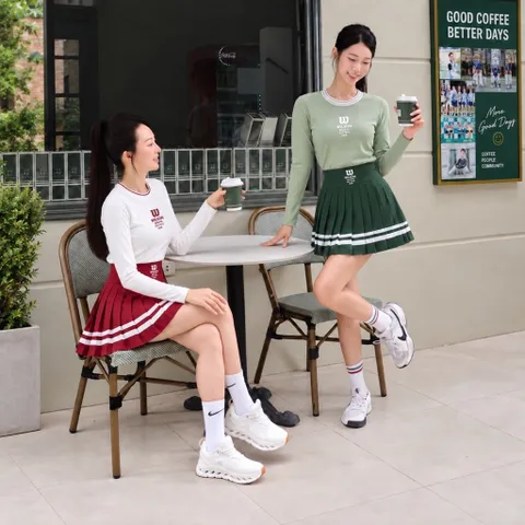 Set thể thao nữ dài tay GARNET thun lạnh co giãn, áo cổ tròn phối chân váy xếp ly phong cách tennis