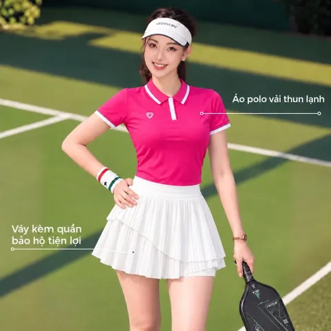 Bộ thể thao nữ áo polo phối chân váy xếp ly thun lạnh thoáng mát co giãn nhẹ nhàng