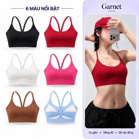 Áo bralette thể thao nữ Garnet dây đôi co giãn nâng đỡ, ôm dáng dễ vận động, tập gym yoga 6 màu, thiết kế gợi cảm