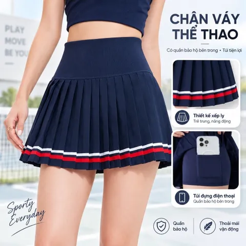 Chân Váy Thể Thao Nữ Xếp Ly Cạp Cao Có Quần Bảo Hộ, Váy Tennis Pickleball Co Giãn Thoáng Mát GARNET