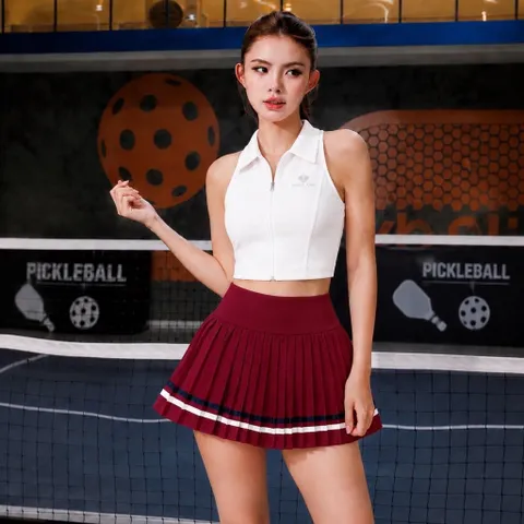 Chân Váy Thể Thao Nữ Xếp Ly Cạp Cao Có Quần Bảo Hộ, Váy Tennis Pickleball Co Giãn Thoáng Mát GARNET