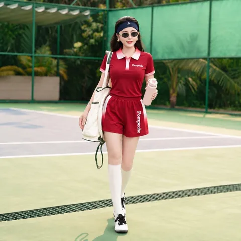 Bộ đồ thể thao nữ GARNET áo polo cổ bẻ tay ngắn quần short vải cá sấu co giãn thoáng mát chơi tennis