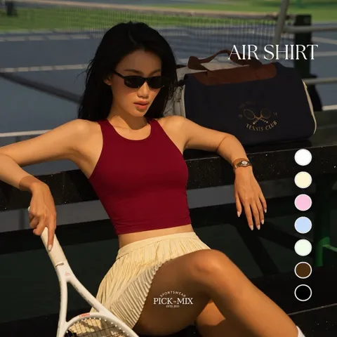 Áo croptop ba lỗ nữ ôm dáng thể thao, cổ tròn sát nách, phong cách tennis gym năng động mùa hè