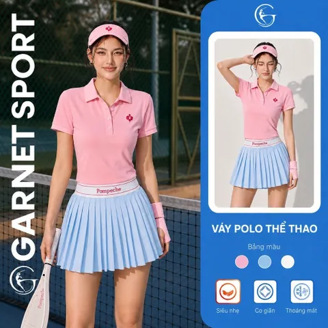 Bộ váy polo thể thao nữ Garnet vải poly cá sấu co giãn thoáng mát phong cách tennis trẻ trung