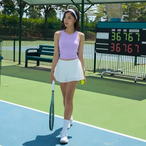 Áo croptop ba lỗ nữ ôm dáng thể thao, cổ tròn sát nách, phong cách tennis gym năng động mùa hè