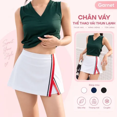 Chân váy thể thao xẻ tà nữ GARNET vải thun lạnh co giãn, siêu nhẹ thoáng mát, phối viền thời trang