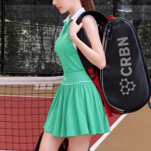 Set thể thao nữ Pickleball vải thun lạnh áo polo sát nách phối chân váy xếp ly cạp cao dáng xòe thể thao