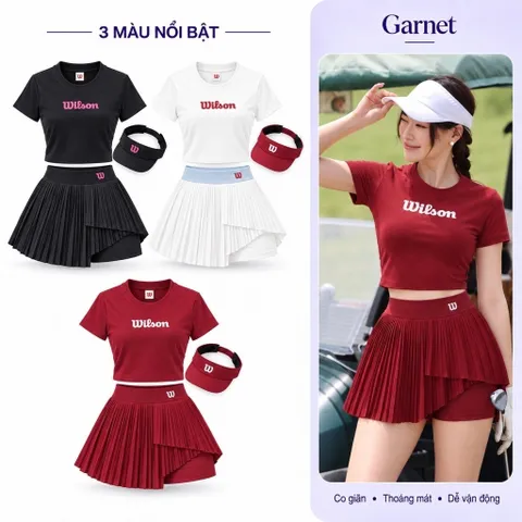 Bộ tennis nữ áo croptop ôm dáng phối váy quần xếp ly có quần trong co giãn 3 màu