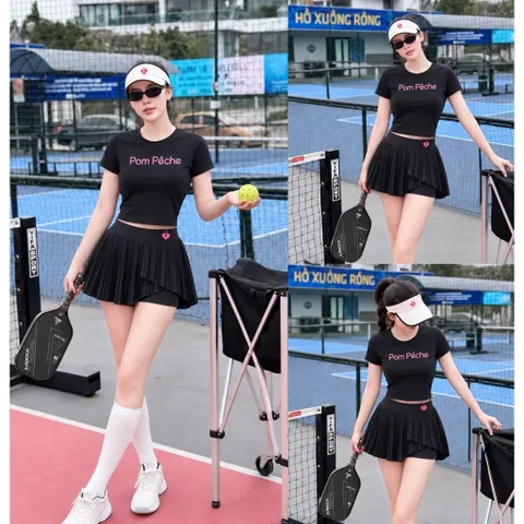 Bộ tennis nữ áo croptop ôm dáng phối váy quần xếp ly có quần trong co giãn 3 màu