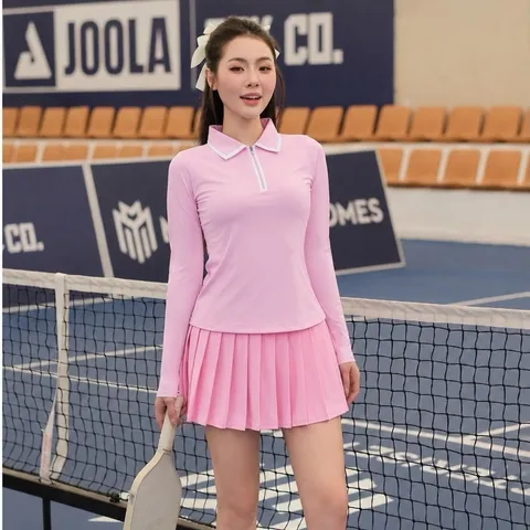 Áo polo nữ Garnet Sport dài tay cổ khóa kéo co giãn thoáng mát phong cách tennis nữ tính