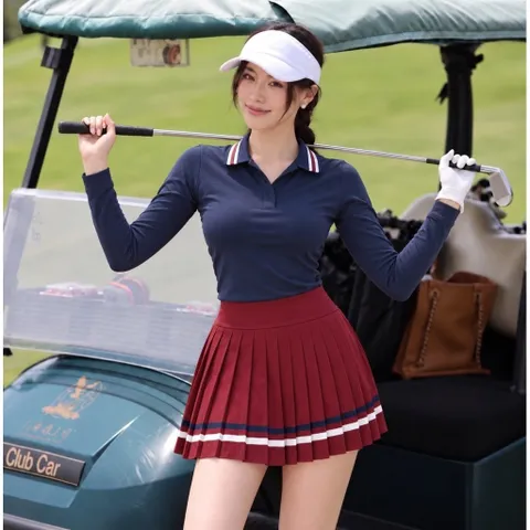 Set thể thao nữ Garnet áo polo dài tay phối chân váy xếp ly co giãn thoáng mát dễ vận động