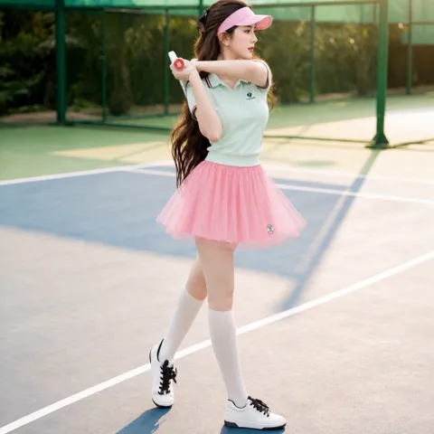 Bộ đồ thể thao nữ áo polo phối chân váy xòe thun tăm lạnh siêu nhẹ co giãn thoáng mát mặc tennis