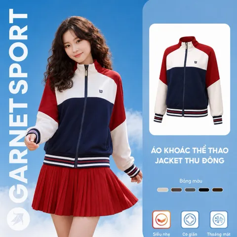 [GARNET] - Áo Khoác Thể Thao Nữ Jacket Thu Đông Vải Mềm Mịn Thoáng Khí Phù Hợp Chơi Pickleball, Tennis, Golf