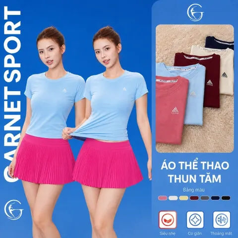 [GARNET] Áo Thun Nữ Thể Thao - Vải Thun Tăm Mềm Mát Co Giãn 4 Chiều Thấm Hút Mồ Hôi Logo In Nổi