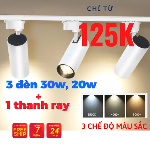 Combo 3 đèn rọi ray 30w 20w 12w 7w  + 1 ray 1 mét tiết kiệm năng lượng