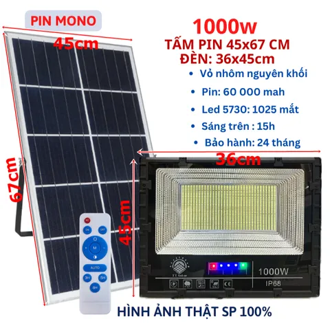 Đèn năng lượng mặt trời siêu sáng 1000w, 800w, 700w, 500w 300w, 100w Chống nước Ip67, Bh 2 năm