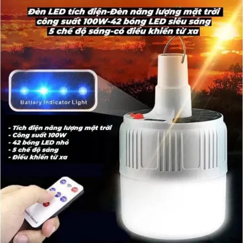 Đèn Năng lượng Mặt trời đèn Led tích điện 100w có điều khiển từ xa-V50 - tiếp kiệm chi phí và tiện lợi