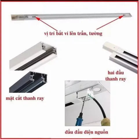 Thanh ray đèn rọi 1 mét - lắp đèn rọi (màu trắng, đen)