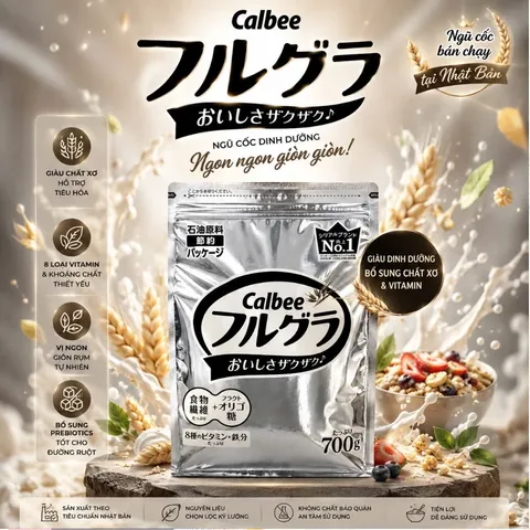 [Bao bì mới 2026] Ngũ Cốc Hoa Quả Tươi Sấy Khô Calbee 750g - Nguyên Liệu Nhập Khẩu Nhật Bản, Giàu Chất Xơ và Dinh Dưỡng, Snack Lành Mạnh Cho Cả Gia Đình