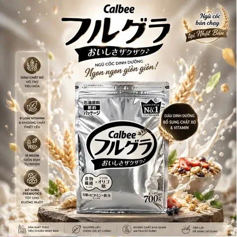 [Bao bì mới 2026] Ngũ Cốc Hoa Quả Tươi Sấy Khô Calbee 750g - Nguyên Liệu Nhập Khẩu Nhật Bản, Giàu Chất Xơ và Dinh Dưỡng, Snack Lành Mạnh Cho Cả Gia Đình