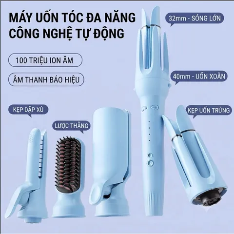 [5 trong 1] Máy Uốn Tóc Tự Động 32mm Ion Âm | Uốn Lọn To, Sóng Bồng Bềnh, Giữ Nếp Lâu