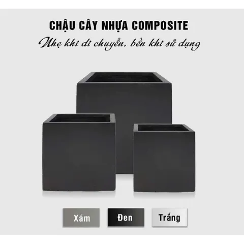 Chậu nhựa composite kích thước 30x30x30 thích hợp trồng cây ban công, sân vườn độ bền cao