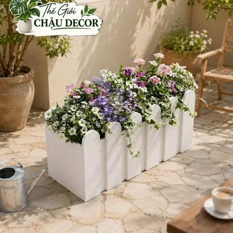 [ D100 - R30 - C30 ] chậu composite hàng rào chất liệu nhựa PVC FOAM siêu nhẹ siêu bền chậu trồng cây ban công