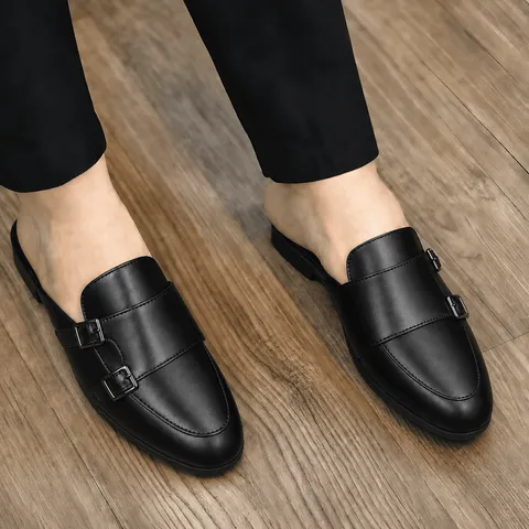 ( Mã D36 ) Giày sục nam MonkStrap da PU cao cấp, giầy sục da mùa hè thoáng khí trẻ trung gắn 4 khóa trang trí đế có khâu 640927