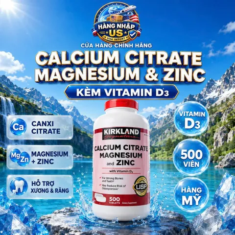 Viên Kirkland Calcium Citrate Magnesium and Zinc 500 viên Mỹ