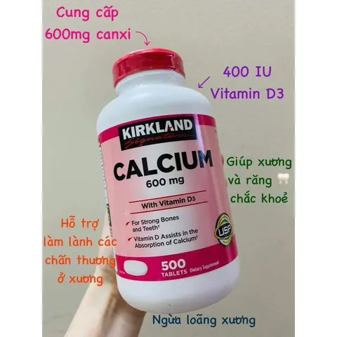 Viên Canxi Kirkland Calcium 600mg Vitamin D3 500viên Date xa