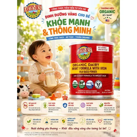 USA Sữa Earth’s Best Organic Infant Đỏ 595g