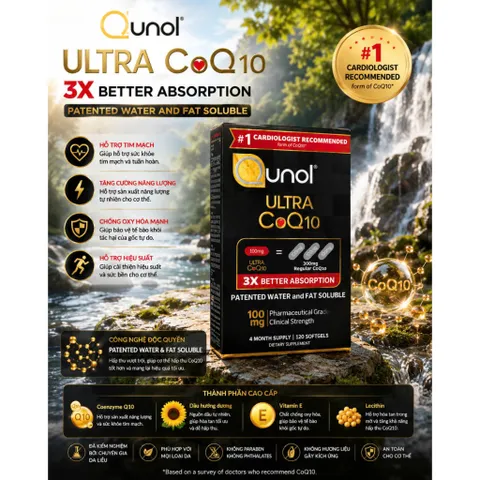 Viên Qunol Ultra CoQ10 3X Better Absorption 100mg 120 viên Softgels 859542