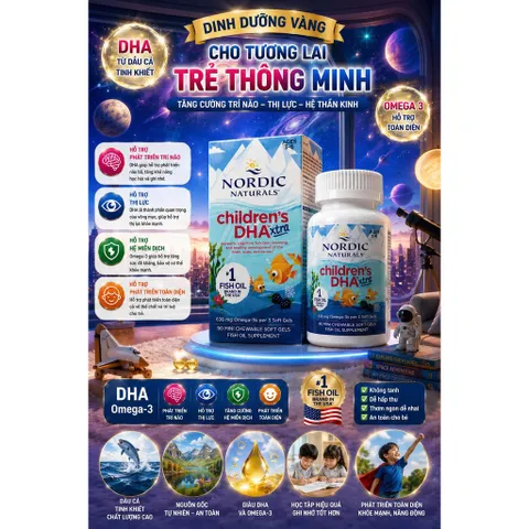 [MẪU MỚI] Viên Nhai Dầu Cá Đậm Đặc Cho Bé Nordic Naturals Children's DHA Xtra 636mg (90 Viên)