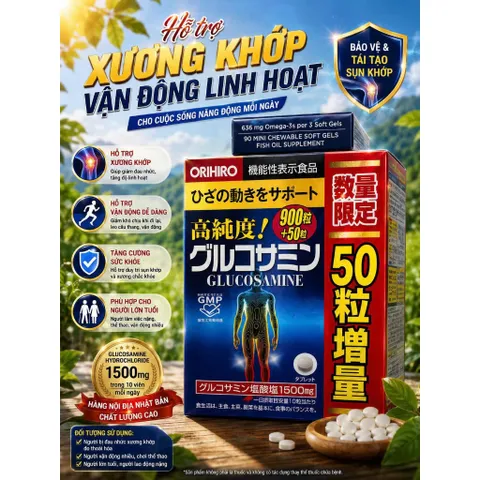 Viên Uống Bổ Xương Khớp Glucosamine Orihiro 1500mg Nhật Bản (Hộp 900 + 50 Viên)