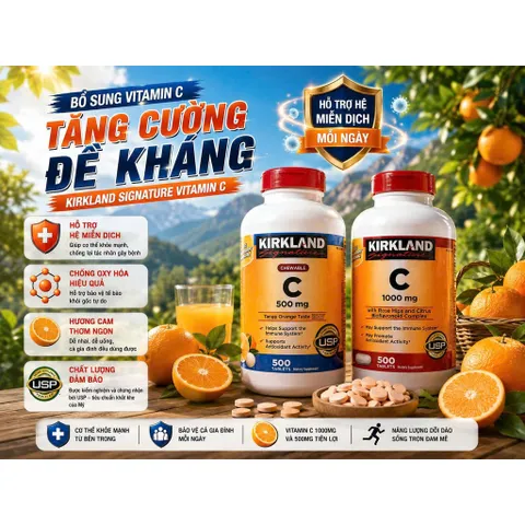 Viên Uống Kirkland Signature Vitamin C 500mg & 1000mg (Hộp 500 Viên)
