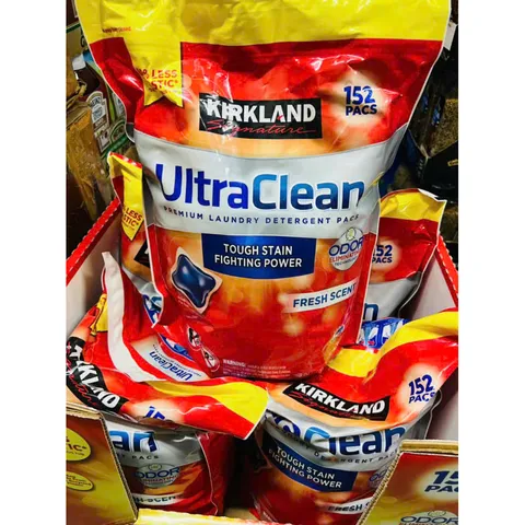 Mẫu mới viên giặt dạng túi . Viên giặt Kirkland Ultra Clean 152 viên 3.04kg của Mỹ