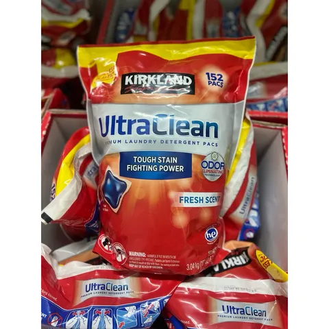 Mẫu mới viên giặt dạng túi . Viên giặt Kirkland Ultra Clean 152 viên 3.04kg của Mỹ