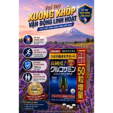 Viên Bổ Sung Glucosamine Orihiro 1500mg Nhật Bản (Hộp 900 + 50 Viên Tiết Kiệm)