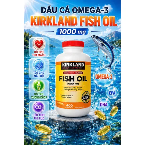 Viên Uống Dầu Cá Omega-3 Kirkland Fish Oil 1000mg Mỹ (Hộp 400 Viên)