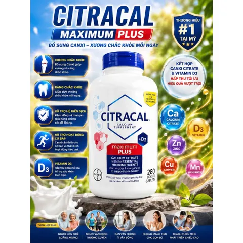 Viên CANXI CITRACAL Maximum Calcium citrate 280v DATE LUÔN XA CHÍNH HÃNG MỸ
