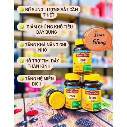 CHÍNH HÃNG MỸ Viên Sắt Nature Made Iron 65mg. 365 viên DATE XA 859982