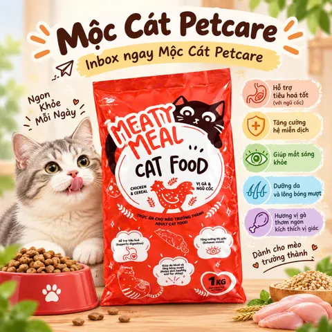HẠT MÈO MEATY MEAL 1KG/TÚI – DƯỠNG LÔNG DA, BỔ SUNG DINH DƯỠNG