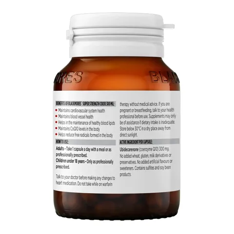 Blackmores Super Strength CoQ10 300mg - Duy trì sức khỏe hệ tim mạch hỗ trợ duy trì chỉ số lipid máu khỏe mạnh chính hãng Úc