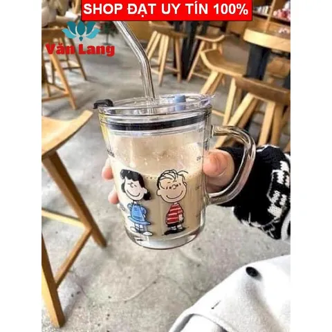 (Loại đẹp) Cốc thuỷ tinh 3in1 400ml có nắp đậy chống tràn, cốc pha sữa cho bé có chia vạch
