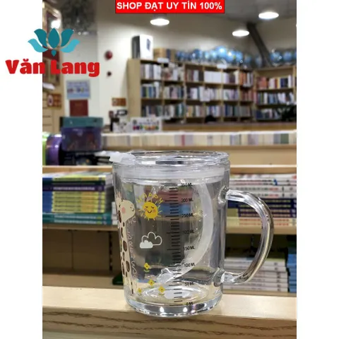 (Loại đẹp) Cốc thuỷ tinh 3in1 400ml có nắp đậy chống tràn, cốc pha sữa cho bé có chia vạch