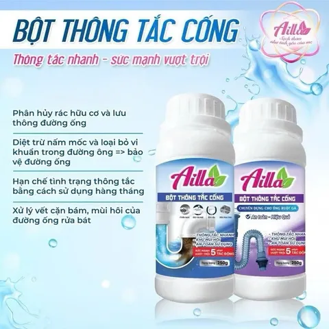Bột thông cống Ailla 250g công nghệ thuỷ phân Đức,Thông tắc nhanh bồn cầu, bồn rửa bát, chậu rửa mặt